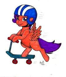 Size: 662x774 | Tagged: safe, artist:suzie-chan, derpibooru import, scootaloo, markers, pen drawing, scooter, sharpie, simple background, solo, traditional art, white background