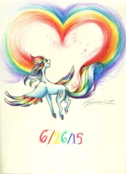 Size: 1024x1413 | Tagged: artist:alexacana, derpibooru import, heart, lovewins, plot, pride, rainbow dash, safe, solo, traditional art