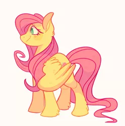 Size: 1024x1033 | Tagged: artist:fawnshy, derpibooru import, fluttershy, looking away, profile, safe, simple background, smiling, solo, spread wings, standing, white background