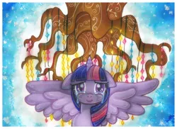 Size: 1023x744 | Tagged: safe, artist:kawaii-desudesu, derpibooru import, twilight sparkle, twilight sparkle (alicorn), alicorn, pony, castle sweet castle, crying, floppy ears, solo, tears of joy, traditional art, tree of memories