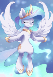 Size: 500x725 | Tagged: safe, artist:scarlet-spectrum, derpibooru import, princess celestia, alicorn, pony, absurd file size, absurd gif size, animated, armpits, cinemagraph, crown, cutie mark, ethereal mane, ethereal tail, eyes closed, female, floating, flowing mane, flowing tail, gif, glowing mane, glowing tail, hoof shoes, jewelry, mare, multicolored mane, multicolored tail, peytral, regalia, royalty, smiling, solo, spread wings, too big for derpibooru