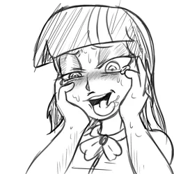 Size: 950x950 | Tagged: suggestive, alternate version, artist:principe-ricardo, derpibooru import, twilight sparkle, equestria girls, ahegao, ahego meme, blushing, blushing profusely, bust, drool, female, monochrome, open mouth, solo, solo female, tongue out
