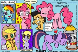 Size: 1058x710 | Tagged: safe, artist:malort57, derpibooru import, applejack, derpy hooves, pinkie pie, rainbow dash, oc, oc:suzie, oc:twister, pegasus, pony, female, mare