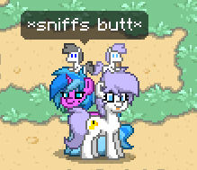 Size: 219x189 | Tagged: butt interest, butt sniffing, derpibooru import, duck pony, oc, oc:bluu balls, oc:lucky duck, pony town, safe, unofficial characters only