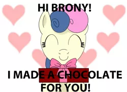 Size: 1944x1400 | Tagged: safe, derpibooru import, edit, bon bon, sweetie drops, earth pony, pony, adorabon, amused, bon bon is amused, bronybait, chocolate, cute, eyes closed, food, heart, present, smiling, solo