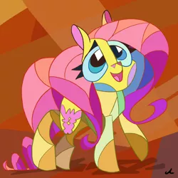 Size: 4800x4800 | Tagged: abstract, absurd resolution, artist:docwario, big eyes, cubism, cute, derpibooru import, fluttershy, looking up, modern art, open mouth, raised hoof, safe, shyabetes, smiling, solo