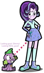 Size: 491x800 | Tagged: suggestive, artist:kingtoby19, artist:titanium-pony, derpibooru import, edit, spike, starlight glimmer, dog, equestria girls, clothes, converse, cute, dialogue, equestria girls-ified, eyes on the prize, female, heart, male, shipping, shoes, skirt, socks, sparlight, spike the dog, straight