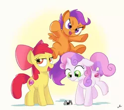 Size: 5400x4800 | Tagged: absurd resolution, apple bloom, artist:docwario, bow, cute, cutie mark crusaders, derpibooru import, flying, hair bow, looking at you, safe, scootaloo, smiling, spider, surprised, sweetie belle, trio
