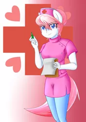 Size: 2480x3507 | Tagged: anthro, artist:zeskii, clipboard, clothes, derpibooru import, female, human facial structure, nurse redheart, pen, remastered, safe, solo
