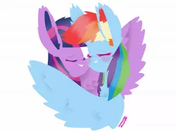 Size: 1056x792 | Tagged: safe, artist:vanillaswirl6, derpibooru import, rainbow dash, twilight sparkle, twilight sparkle (alicorn), alicorn, pony, ear fluff, eyes closed, female, hug, lesbian, shipping, simple background, twidash, white background, winghug