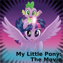 Size: 1024x1024 | Tagged: safe, artist:cheezedoodle96, derpibooru import, spike, twilight sparkle, twilight sparkle (alicorn), alicorn, dragon, pony, derpibooru, my little pony: the movie, .svg available, dragons riding ponies, duo, female, flying, gradient background, male, mare, meta, riding, spoilered image joke, svg, vector, windswept mane