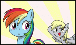Size: 500x300 | Tagged: safe, artist:uotapo, derpibooru import, edit, edited screencap, screencap, derpy hooves, rainbow dash, pegasus, pony, the last roundup, animated, butt touch, comic, derpydash, female, gif, heart, hoof on butt, i just don't know what went wrong, kiss mark, lesbian, lipstick, mare, shipping