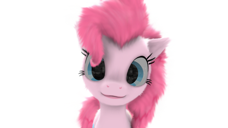 Size: 1025x577 | Tagged: safe, artist:tridashie27, derpibooru import, pinkie pie, earth pony, pony, 3d, :3, cute, diapinkes, floppy ears, fluffy, head tilt, looking at you, simple background, smiling, solo, white background