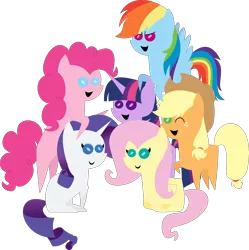 Size: 8316x8356 | Tagged: safe, artist:xhalesx, derpibooru import, applejack, fluttershy, pinkie pie, rainbow dash, rarity, twilight sparkle, earth pony, pegasus, pony, unicorn, .svg available, absurd resolution, anniversary, happy birthday mlp:fim, mane six, mane six opening poses, mlp fim's fourth anniversary, pointy ponies, scene interpretation, simple background, transparent background, vector