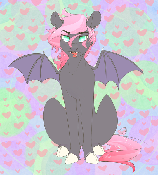 Size: 1602x1778 | Tagged: safe, artist:mint-and-, derpibooru import, oc, oc:baron loveless, unofficial characters only, bat pony, pony, cutie, male, piercing, solo, tongue out, tongue piercing