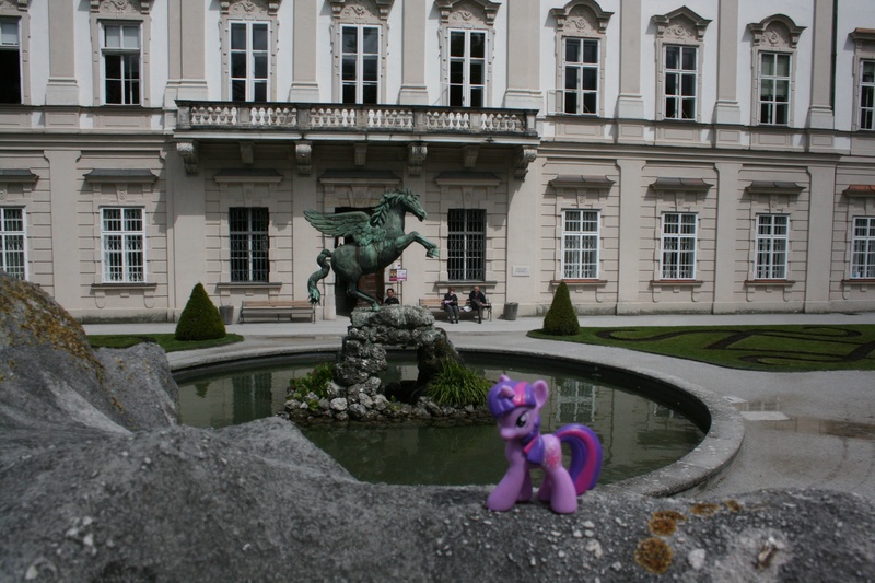 Size: 3888x2592 | Tagged: safe, artist:grandmoffpony, derpibooru import, twilight sparkle, pegasus, pony, austria, garden, irl, mirabell palace, photo, ponies around the world, salzburg, solo, statue, toy