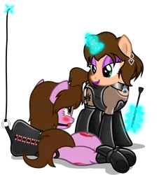 Size: 2726x3000 | Tagged: suggestive, artist:applec1234, deleted from derpibooru, derpibooru import, oc, oc:chloe adore, oc:love beat, unofficial characters only, pony, unicorn, armbinder, ballgag, bedroom eyes, blushing, bondage, boots, bound, clothes, collar, cutie mark, ear piercing, earring, eyeshadow, female, females only, gag, gloves, heart, jewelry, latex, latex boots, latex gloves, latex socks, latex suit, leotard, lesbian, lingerie, lipstick, looking at each other, magic, makeup, piercing, plot, ring, rope, simple background, socks, straps, thigh highs, transparent background, underhoof, whip