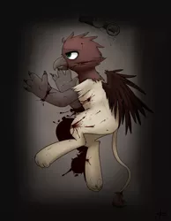 Size: 2600x3350 | Tagged: grimdark, artist:alec, derpibooru import, oc, oc:rydia, unofficial characters only, gryphon, blood, goggles, injured, solo