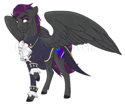 Size: 1938x1612 | Tagged: safe, artist:legally-psychotic, derpibooru import, oc, oc:devious duke, unofficial characters only, pegasus, pony, clothes, male, raised hoof, simple background, solo, stallion, transparent background