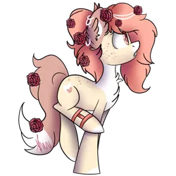 Size: 2048x2048 | Tagged: safe, artist:vanillashineart, derpibooru import, oc, unofficial characters only, earth pony, pony, chest fluff, ear fluff, female, flower, flower in hair, flower in tail, high res, mare, raised leg, simple background, solo, transparent background