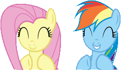 Size: 3696x2160 | Tagged: safe, artist:cyanlightning, derpibooru import, fluttershy, rainbow dash, pony, gauntlet of fire, animated, clapping, clapping ponies, cute, dashabetes, duo, eyes closed, female, gif, mare, shyabetes, simple background, smiling, transparent background, vector