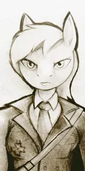 Size: 400x800 | Tagged: 8chan, anthro, artist:darkdoomer, bust, clothes, derpibooru import, female, looking at you, medal, monochrome, necktie, oc, oc:aryanne, /pone/, portrait, safe, solo, suit, traditional art, unofficial characters only