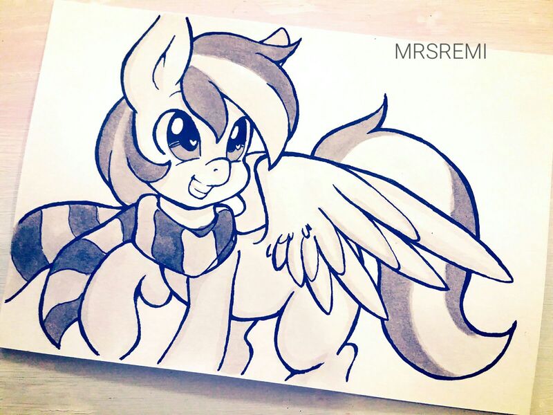 Size: 1600x1200 | Tagged: safe, artist:mrsremi, derpibooru import, oc, oc:storm feather, unofficial characters only, pony, clothes, heart eyes, scarf, smiling, solo, traditional art, wingding eyes