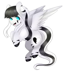 Size: 1024x1127 | Tagged: safe, artist:itsizzybel, derpibooru import, oc, oc:laura the zony, unofficial characters only, hybrid, pegasus, pony, zony, cute, female, flying, gift art, looking at you, mare, ocbetes, open mouth, simple background, smiling, solo, transparent background