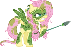 Size: 5327x3539 | Tagged: safe, artist:ironm17, derpibooru import, fluttershy, pony, the cutie re-mark, absurd resolution, alternate timeline, angry, bodypaint, chrysalis resistance timeline, simple background, solo, spear, stone spear, transparent background, tribal, tribalshy, vector, weapon