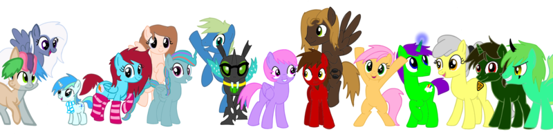 Size: 2800x679 | Tagged: safe, artist:aureai, artist:toyminator900, derpibooru import, oc, oc:andandampersand, oc:aureai gray, oc:autumn moon, oc:beauty cheat, oc:chip, oc:clever clop, oc:cyan lightning, oc:gadget apparatus, oc:mellow rhythm, oc:melody notes, oc:milo, oc:nahuelin, oc:osha, oc:screen gazer, oc:takengrin endmmar, oc:éling chang, unofficial characters only, alicorn, bat pony, bat pony alicorn, changeling, earth pony, merpony, pegasus, pony, unicorn, bat wings, bipedal, changeling loves watermelon, changeling oc, clothes, colt, eye scar, facial hair, fangs, floating, flying, food, glasses, glowing horn, goatee, grin, happy, heterochromia, looking at each other, looking at you, looking down, looking up, magic, male, medallion, moustache, open mouth, raised hoof, raised leg, scar, scarf, simple background, smiling, socks, spread wings, sunglasses, transparent background, watermelon, wings