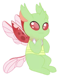 Size: 422x549 | Tagged: :3, artist:mimomc, changedling, changeling, chibi, derpibooru import, green changeling, safe, solo, to where and back again