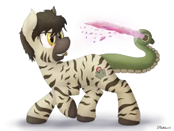 Size: 2000x1500 | Tagged: safe, artist:stinkehund, derpibooru import, oc, unofficial characters only, original species, zebra, cork, crystal, fluffy, male, mouth hold, solo, tentacles, tentapony, unshorn fetlocks, weapon
