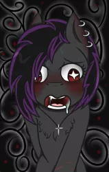 Size: 537x843 | Tagged: suggestive, artist:lazerblues, derpibooru import, oc, oc:deep rest, unofficial characters only, ahegao, ahego meme, blushing, chest fluff, drool, ear piercing, female, jewelry, necklace, open mouth, piercing, scar, solo, solo female, sweat, wingding eyes