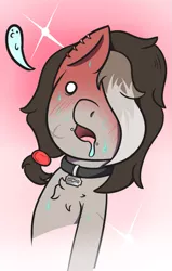Size: 537x843 | Tagged: ahegao, ahego meme, artist:lazerblues, blushing, chest fluff, collar, derpibooru import, drool, ear piercing, female, giving up the ghost, lip piercing, oc, oc:kitkat, open mouth, piercing, safe, scar, solo, sweat, unofficial characters only