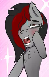 Size: 537x843 | Tagged: ahegao, ahego meme, artist:lazerblues, blushing, chest fluff, derpibooru import, drool, ear piercing, female, oc, oc:miss eri, open mouth, piercing, solo, solo female, suggestive, sweat, unofficial characters only