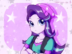 Size: 1024x768 | Tagged: safe, artist:haden-2375, derpibooru import, starlight glimmer, equestria girls, mirror magic, spoiler:eqg specials, clothes, crossed arms, cute, female, glimmerbetes, hat, looking at you, shirt, solo, that was fast, watch