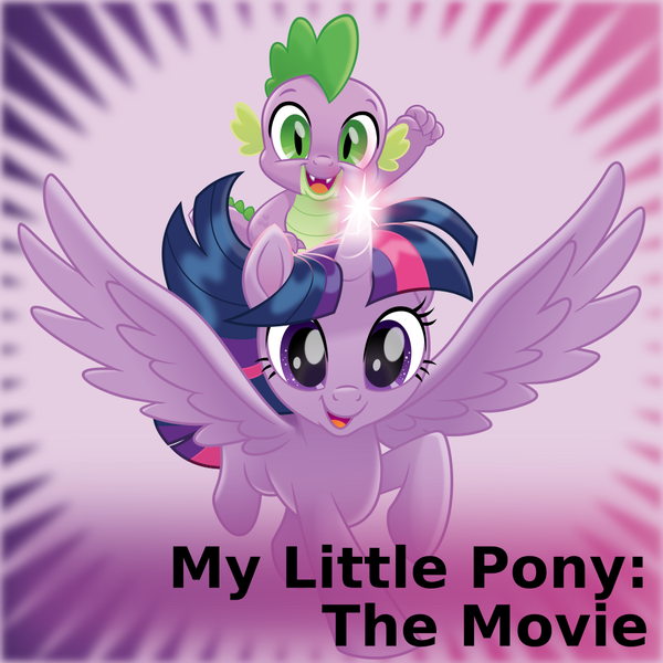 Size: 1024x1024 | Tagged: safe, artist:cheezedoodle96, derpibooru import, spike, twilight sparkle, twilight sparkle (alicorn), alicorn, dragon, pony, derpibooru, my little pony: the movie, .svg available, dragons riding ponies, duo, female, flying, gradient background, male, mare, meta, official spoiler image, riding, spoilered image joke, svg, vector, windswept mane