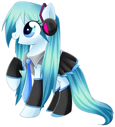 Size: 4138x4544 | Tagged: safe, artist:scarlet-spectrum, derpibooru import, ponified, earth pony, pony, absurd resolution, clothes, female, happy, hatsune miku, headset, mare, open mouth, profile, raised hoof, simple background, singing, solo, transparent background, vocaloid