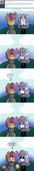 Size: 576x2880 | Tagged: safe, artist:pembroke, derpibooru import, scootaloo, sweetie belle, pegasus, pony, unicorn, ask meanie belle, ask stalkerloo, :o, anonymous, ask, bust, clothes, cloud, cloudy, collar, comic, crying, dialogue, duo, ear fluff, ear piercing, earring, eye contact, eyes closed, eyeshadow, fishnets, happy, horn piercing, horn ring, idea, jacket, jewelry, looking at each other, looking away, makeup, meanie belle, nose piercing, nose ring, open mouth, piercing, pyro belle, pyromaniac, sad, shrug, shrunken pupils, smiling, speech bubble, stalkerloo, sweater, the canterlot cake raid, tumblr, turtleneck, underhoof, wing fluff