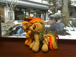 Size: 3264x2448 | Tagged: 4de, applejack, artist:setorin5, derpibooru import, irl, japan, photo, plushie, ponies around the world, rainbow dash, safe, snow, travelling