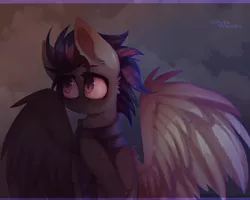 Size: 2236x1788 | Tagged: safe, artist:silvia woods, derpibooru import, oc, oc:cloud bringer, unofficial characters only, pegasus, pony, abstract background, chromatic aberration, clothes, male, scarf, solo