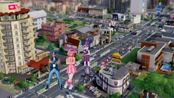 Size: 1102x620 | Tagged: safe, derpibooru import, edit, indigo zap, sci-twi, twilight sparkle, equestria girls, friendship games, big bang, crossover, lazytown, sim city 5, sportacus, stephanie, stephanie meanswell