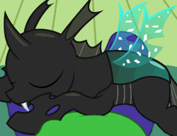 Size: 1990x1538 | Tagged: safe, artist:badumsquish, derpibooru import, thorax, changeling, human, animated, breathing, content, cute, dream, duo, fangs, gif, human on changeling snuggling, lap, male, offscreen character, pov, sitting on lap, sleeping, smiling, sweet dreams fuel, thorabetes, wing twitch