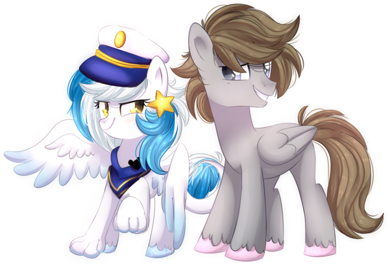 Size: 1024x694 | Tagged: safe, artist:slasharu, derpibooru import, oc, oc:digital dusk, oc:star seeker, unofficial characters only, hippogriff, hybrid, pegasus, pony, female, male, simple background, stallion, transparent background