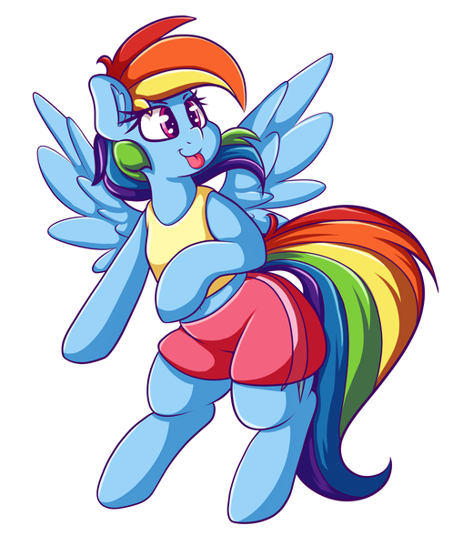 Size: 2386x2876 | Tagged: safe, artist:graphene, derpibooru import, rainbow dash, clothes, cute, dashabetes, shorts, simple background, smiling, solo, swimsuit, tanktop, tongue out, white background, winter swimsuit