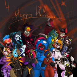 Size: 1280x1280 | Tagged: artist:randystrike, clothes, cosplay, costume, cyborg, derpibooru import, dracony, fursuit, gun, halloween, hybrid, mangle, mercy, oc, oc:green blaze, oc:plague, oc:randy, overwatch, safe, soldier 76, the joker, unofficial characters only, weapon