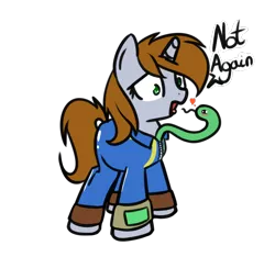 Size: 828x776 | Tagged: safe, artist:neuro, derpibooru import, oc, oc:littlepip, unofficial characters only, pony, snake, unicorn, fallout equestria, danger noodle, dialogue, fallout, female, heart, mare, no pupils, notice me senpai, pipbuck, simple background, solo, tongue out, transparent background, vault suit