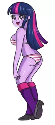 Size: 1535x3472 | Tagged: suggestive, artist:sumin6301, derpibooru import, twilight sparkle, equestria girls, adorasexy, ass, big breasts, boots, bra, breasts, busty twilight sparkle, buttcrack, clothes, cute, female, high heel boots, open mouth, panties, rear view, sexy, shoes, sideboob, smiling, solo, solo female, strapless bra, striped underwear, twibutt, underwear