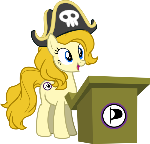 Size: 6621x6400 | Tagged: safe, artist:stjonal, derpibooru import, oc, oc:ancilla, unofficial characters only, earth pony, pony, .svg available, absurd resolution, cutie mark, dutch, hat, netherlands, pirate hat, pirate party, pirate party of the netherlands, podium, politics, simple background, smiling, solo, transparent background, vector