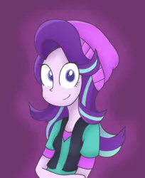 Size: 672x824 | Tagged: safe, artist:rozzertrask, derpibooru import, starlight glimmer, equestria girls, colored pupils, looking at you, smiling, solo